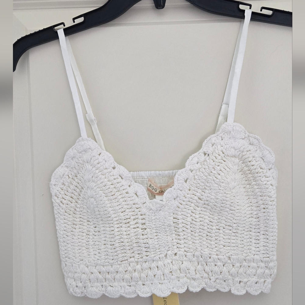 Crochet Lace Bralette Top With Adjustable Spaghetti Straps - S